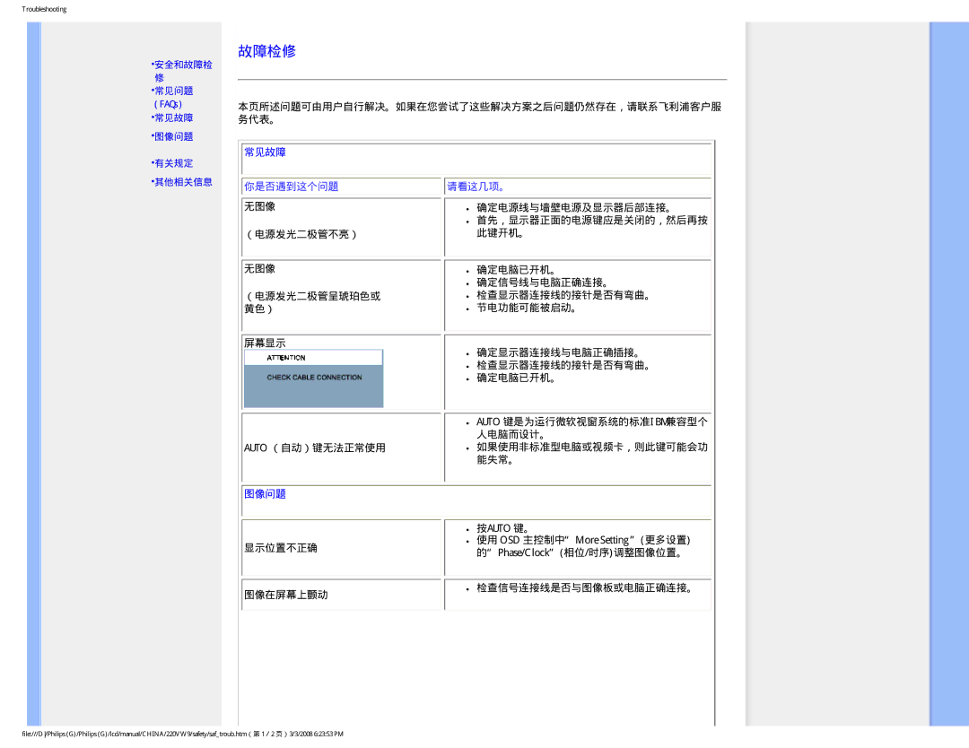 Philips 220VW9 user manual 故障检修 