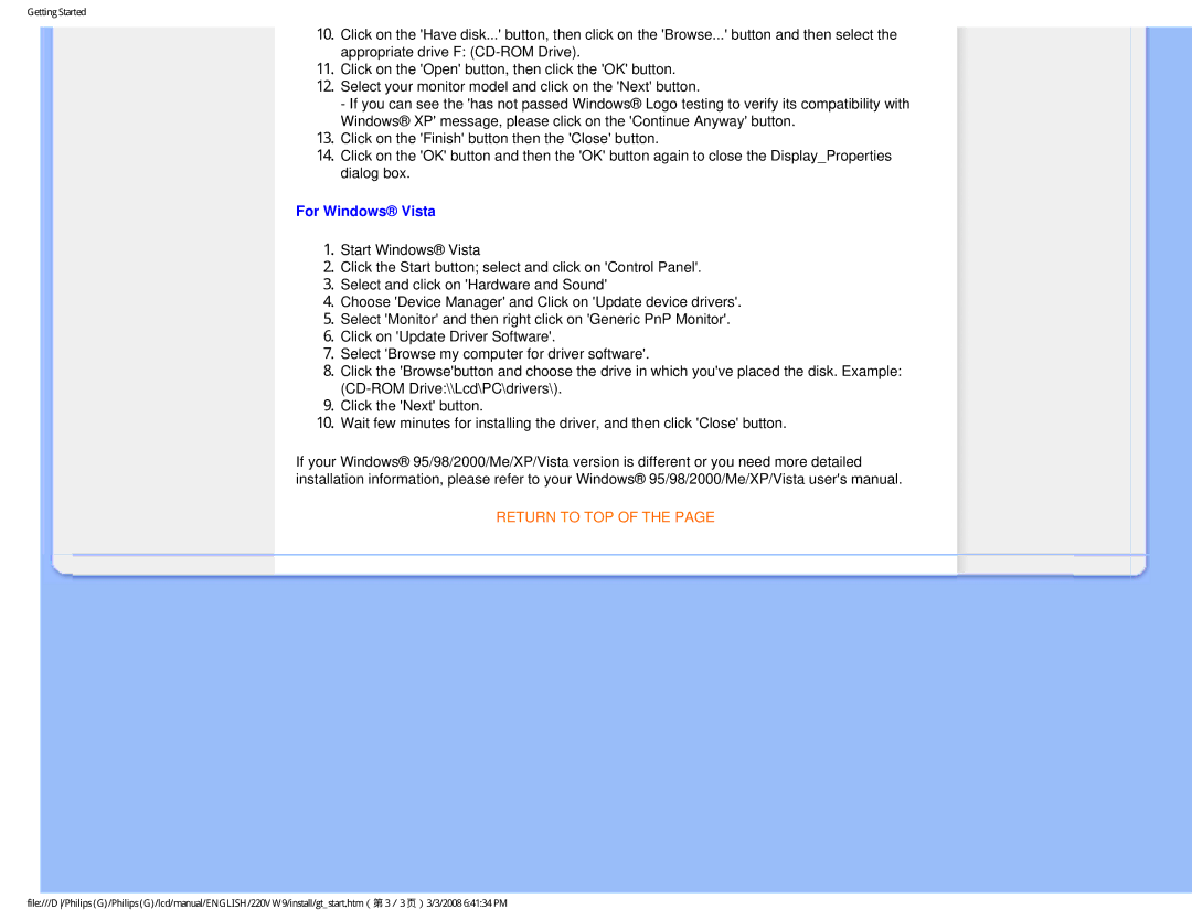 Philips 220VW9FB 97 user manual For Windows Vista 