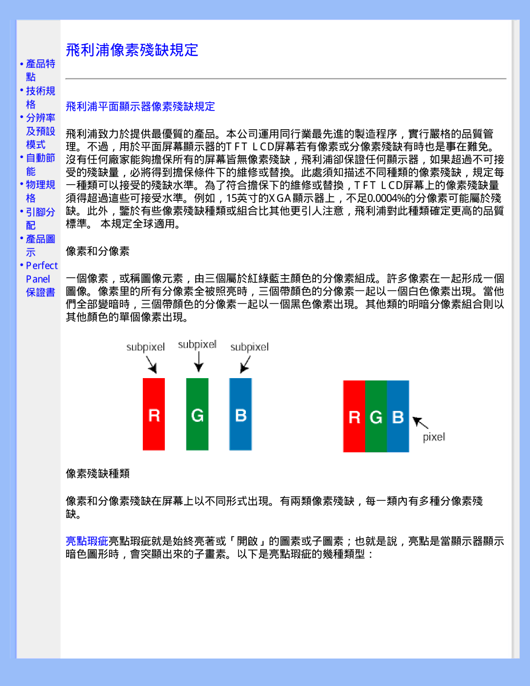 Philips 220WS8 user manual 飛利浦像素殘缺規定 