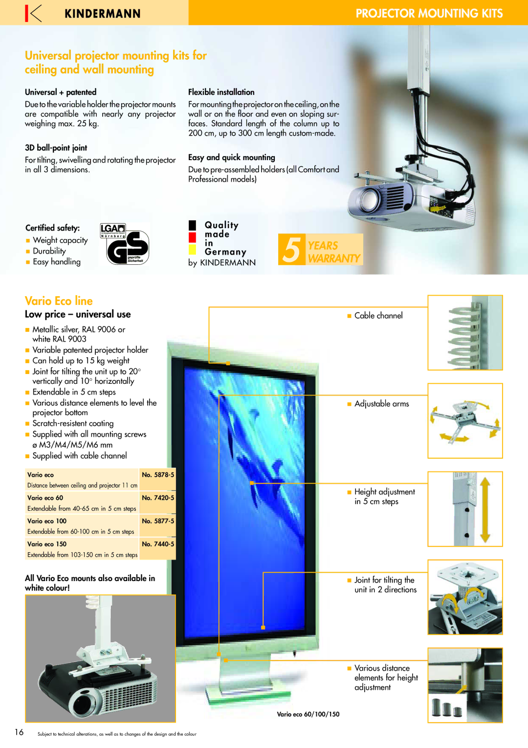 Philips 220X manual Projector Mounting Kits, Vario Eco line, Low price universal use, A l i t y, D e 