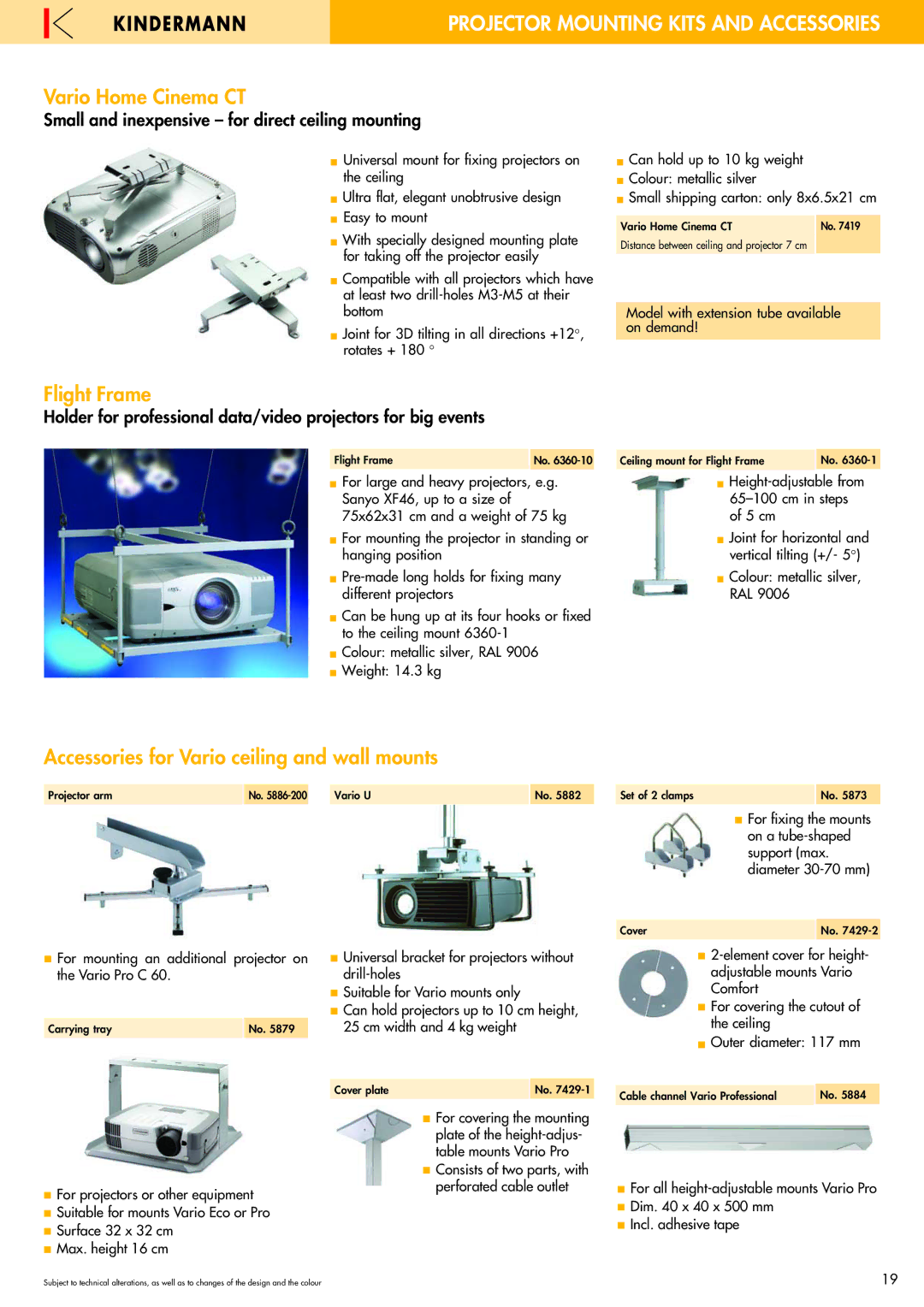 Philips 220X manual Projector Mounting Kits and Accessories, Vario Home Cinema CT, Flight Frame 