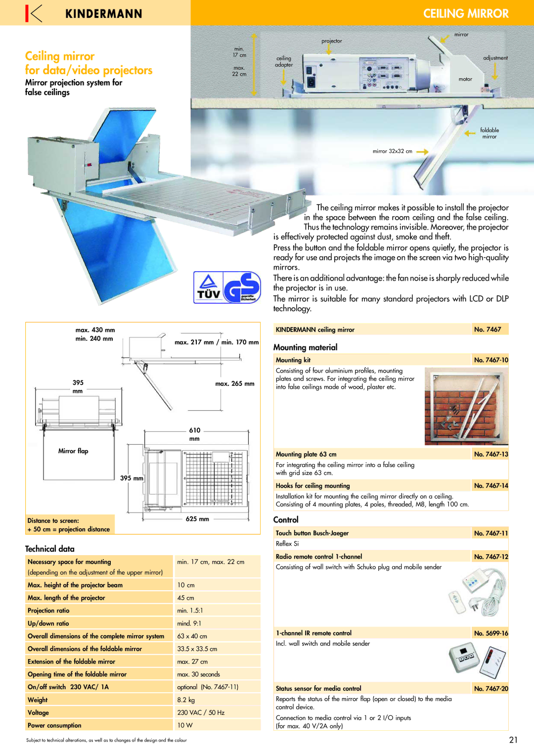 Philips 220X manual Ceiling Mirror, Ceiling mirror For data/video projectors, Mirror projection system for false ceilings 