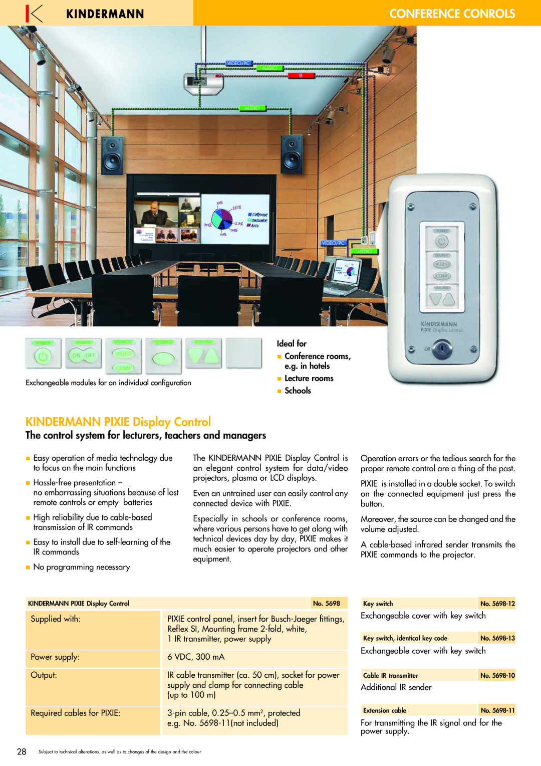 Philips 220X Conference Conrols, Kindermann Pixie Display Control, Control system for lecturers, teachers and managers 