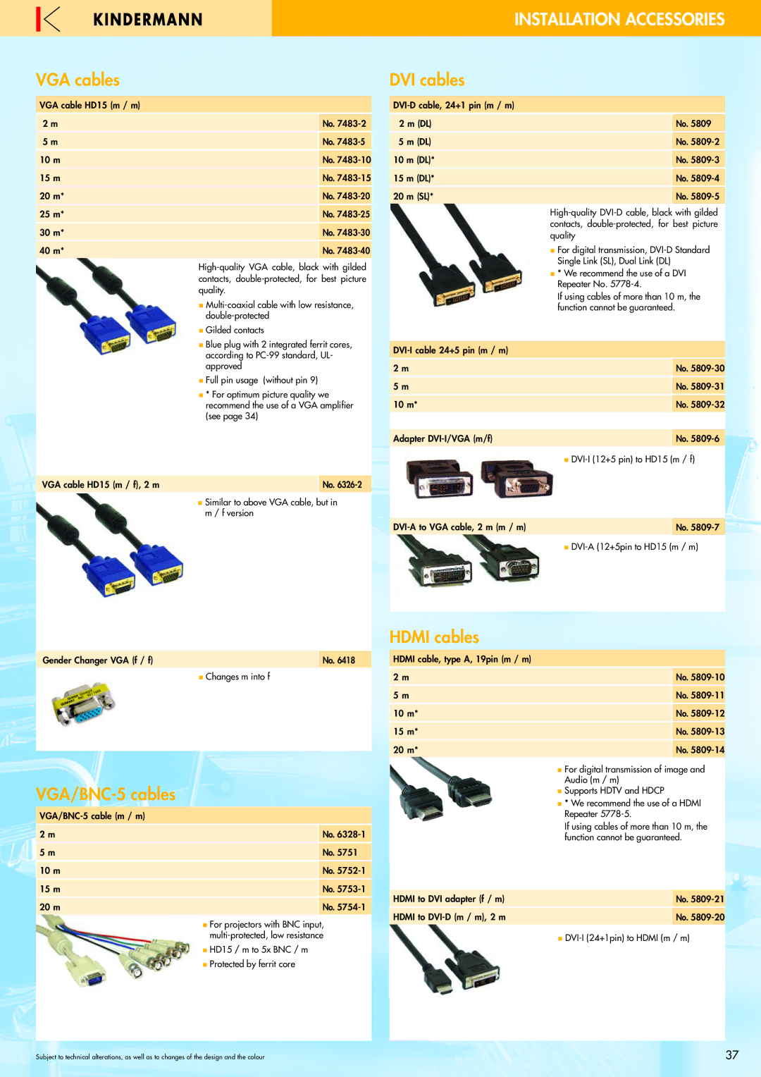 Philips 220X manual VGA cables DVI cables, VGA/BNC-5 cables, Hdmi cables 