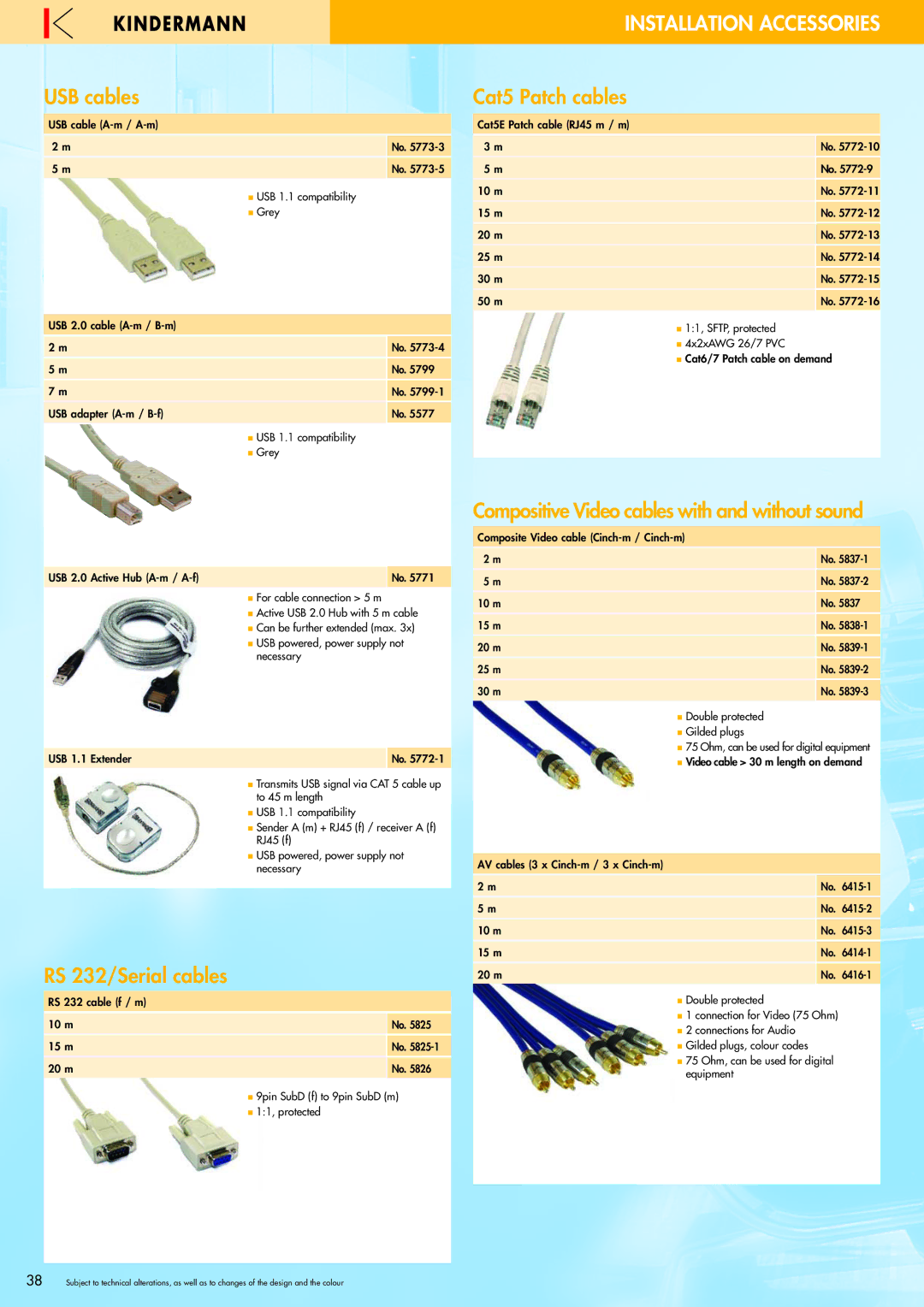 Philips 220X manual USB cables, RS 232/Serial cables, Cat5 Patch cables, Compositive Video cables with and without sound 