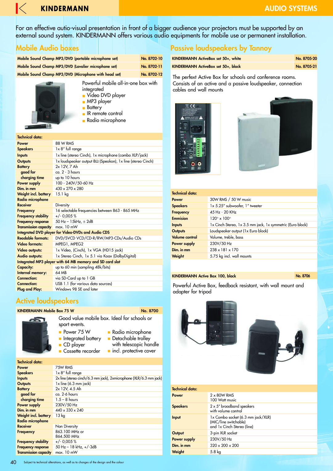 Philips 220X manual Audio Systems, Mobile Audio boxes, Active loudspeakers, Passive loudspeakers by Tannoy 