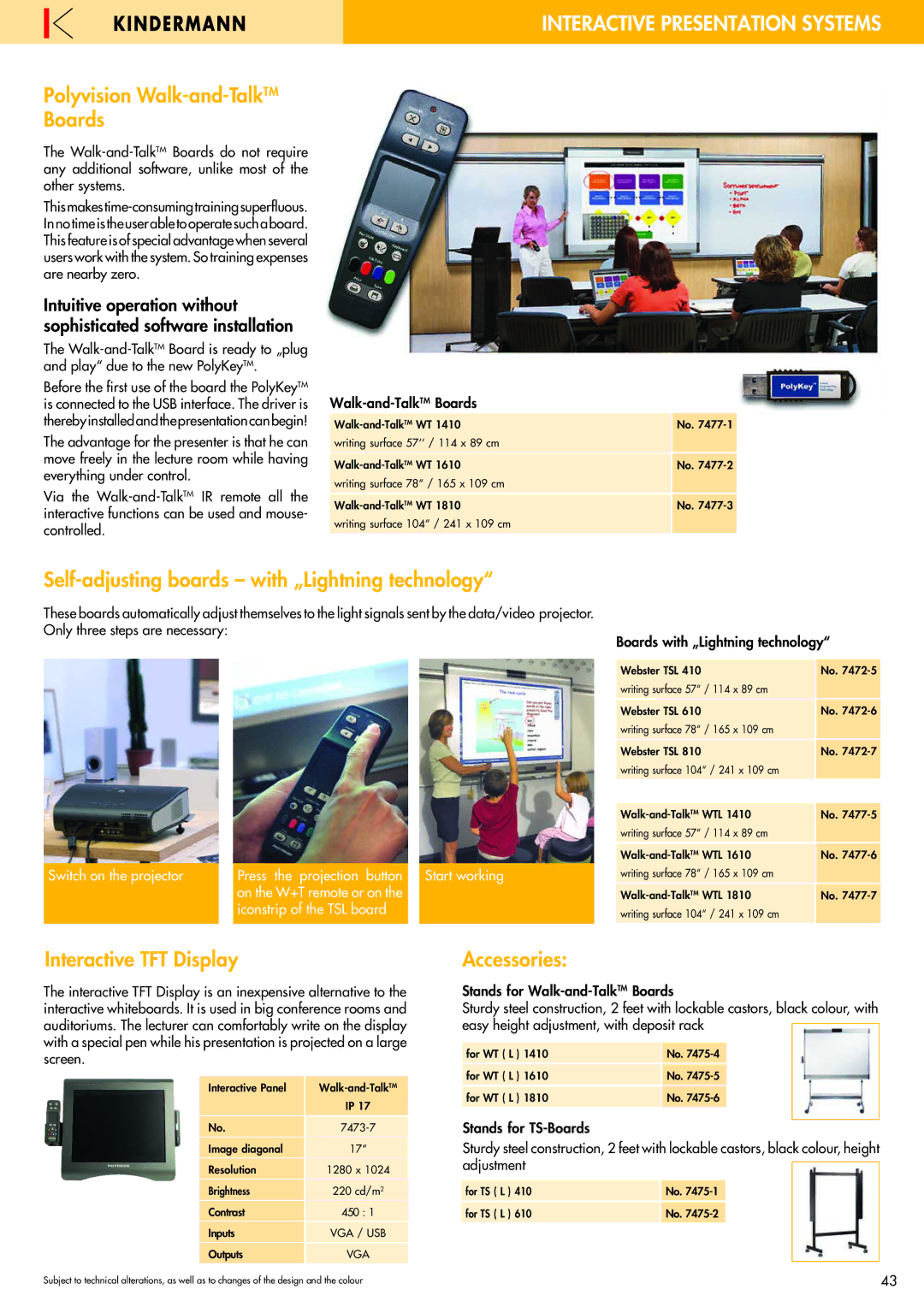 Philips 220X Polyvision Walk-and-TalkTMBoards, Self-adjusting boards with „Lightning technology, Interactive TFT Display 