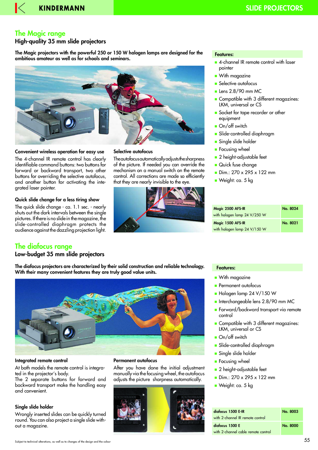 Philips 220X manual Magic range, Diafocus range, High-quality 35 mm slide projectors, Low-budget 35 mm slide projectors 