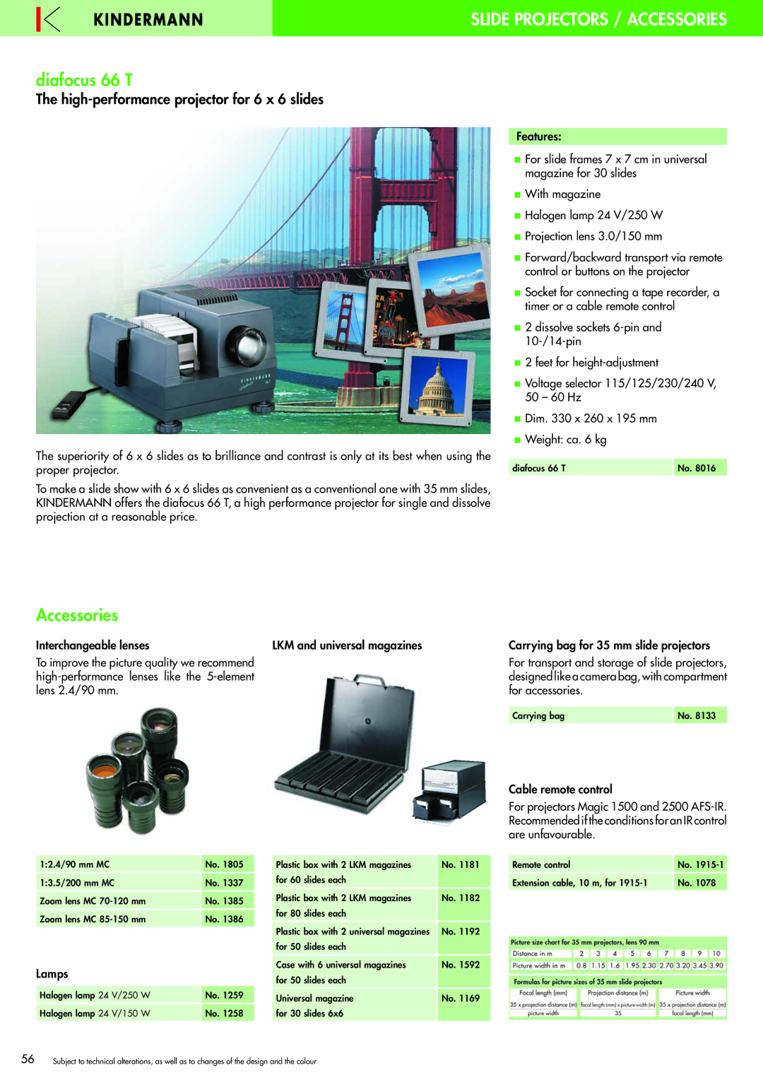 Philips 220X manual Slide Projectors / Accessories, Diafocus 66 T, High-performance projector for 6 x 6 slides 