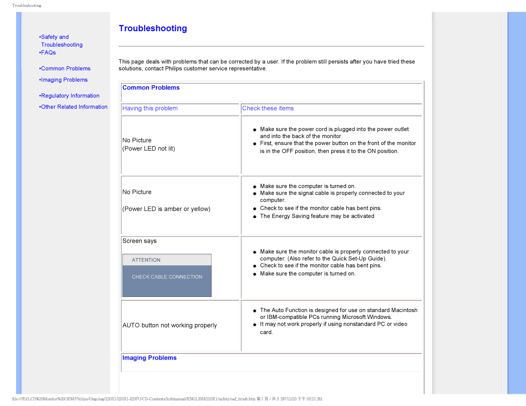 Philips 220XI user manual Troubleshooting 