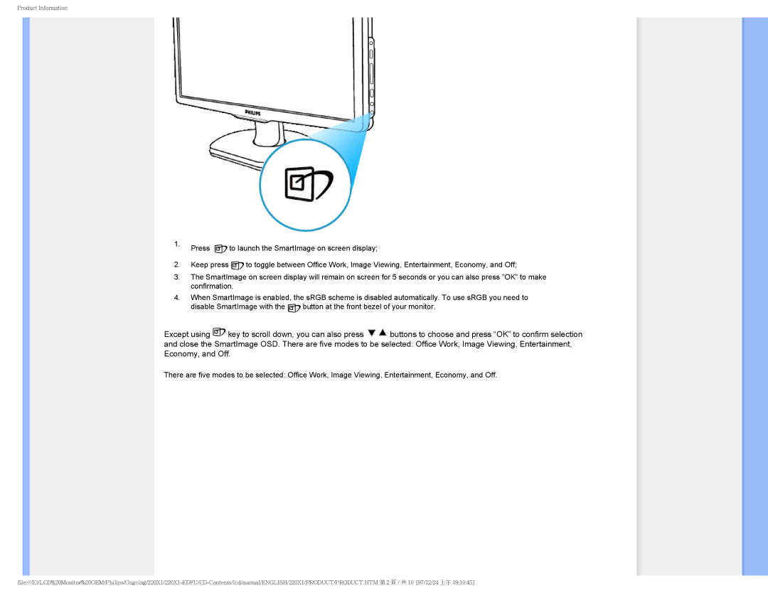 Philips 220XI user manual Product Information 