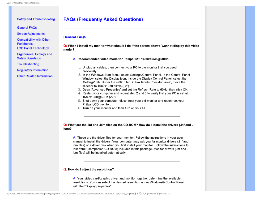 Philips 220XI user manual FAQs Frequently Asked Questions, General FAQs 