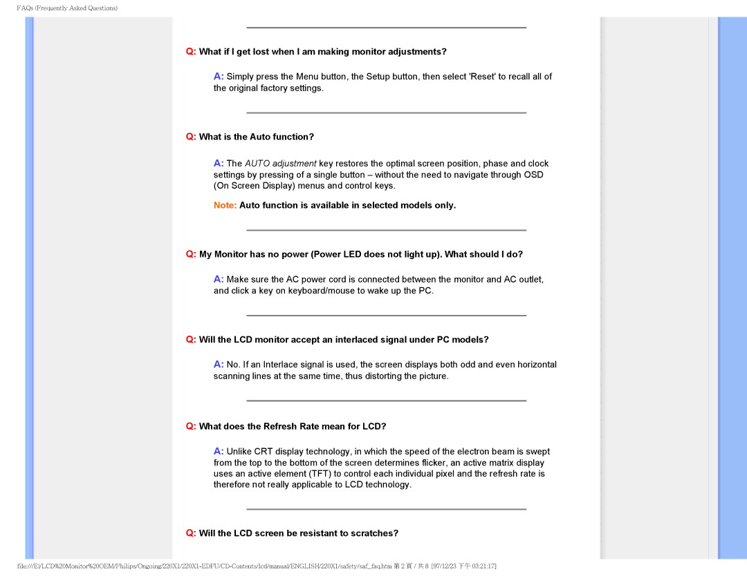 Philips 220XI user manual What if I get lost when I am making monitor adjustments? 