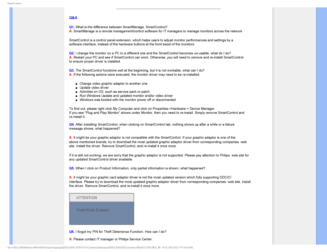 Philips 220XI user manual SmartControl 