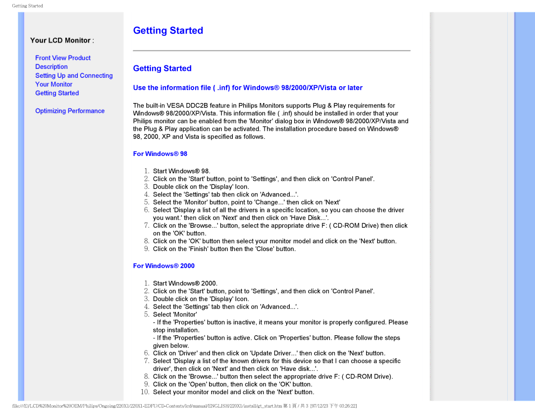 Philips 220XI user manual Getting Started, Your LCD Monitor 