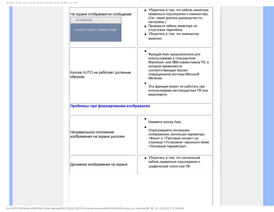 Philips 220XI user manual Проблемы при формировании изображения, Дрожание изображения на экране 