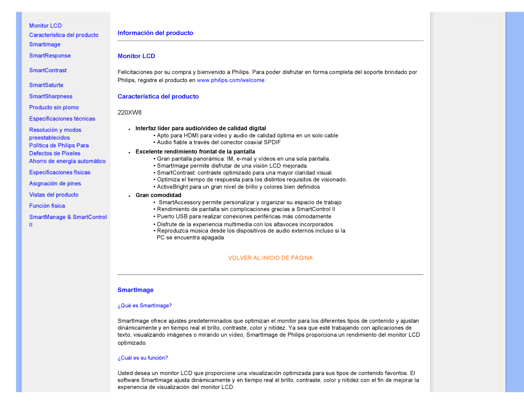 Philips user manual 220XW8, SmartImage 