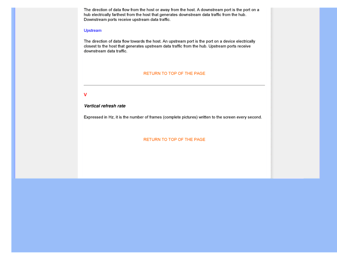 Philips 220XW8 user manual Vertical refresh rate, Upstream 