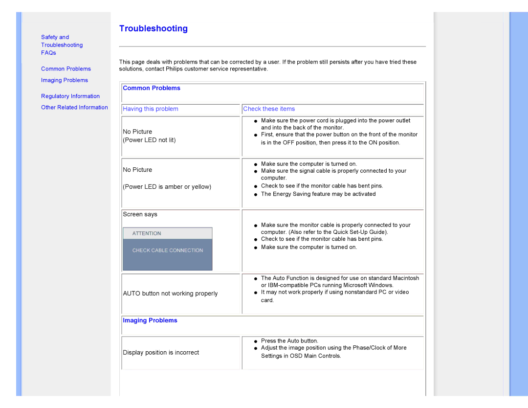 Philips 220XW8 user manual Troubleshooting 