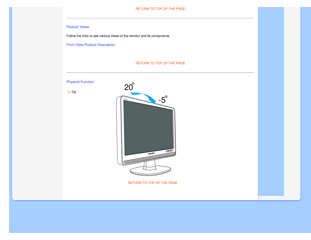 Philips 220XW8 user manual Physical Function 