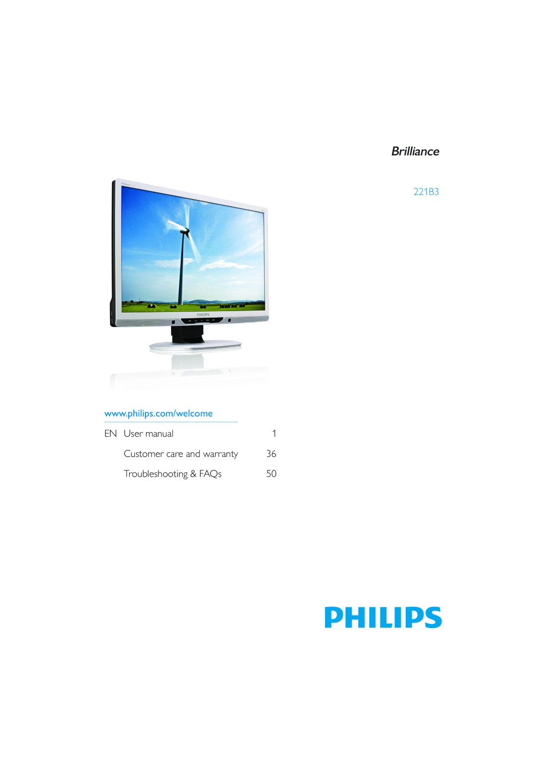 Philips 221B3 user manual EN User manual, Customer care and warranty, Troubleshooting & FAQs 