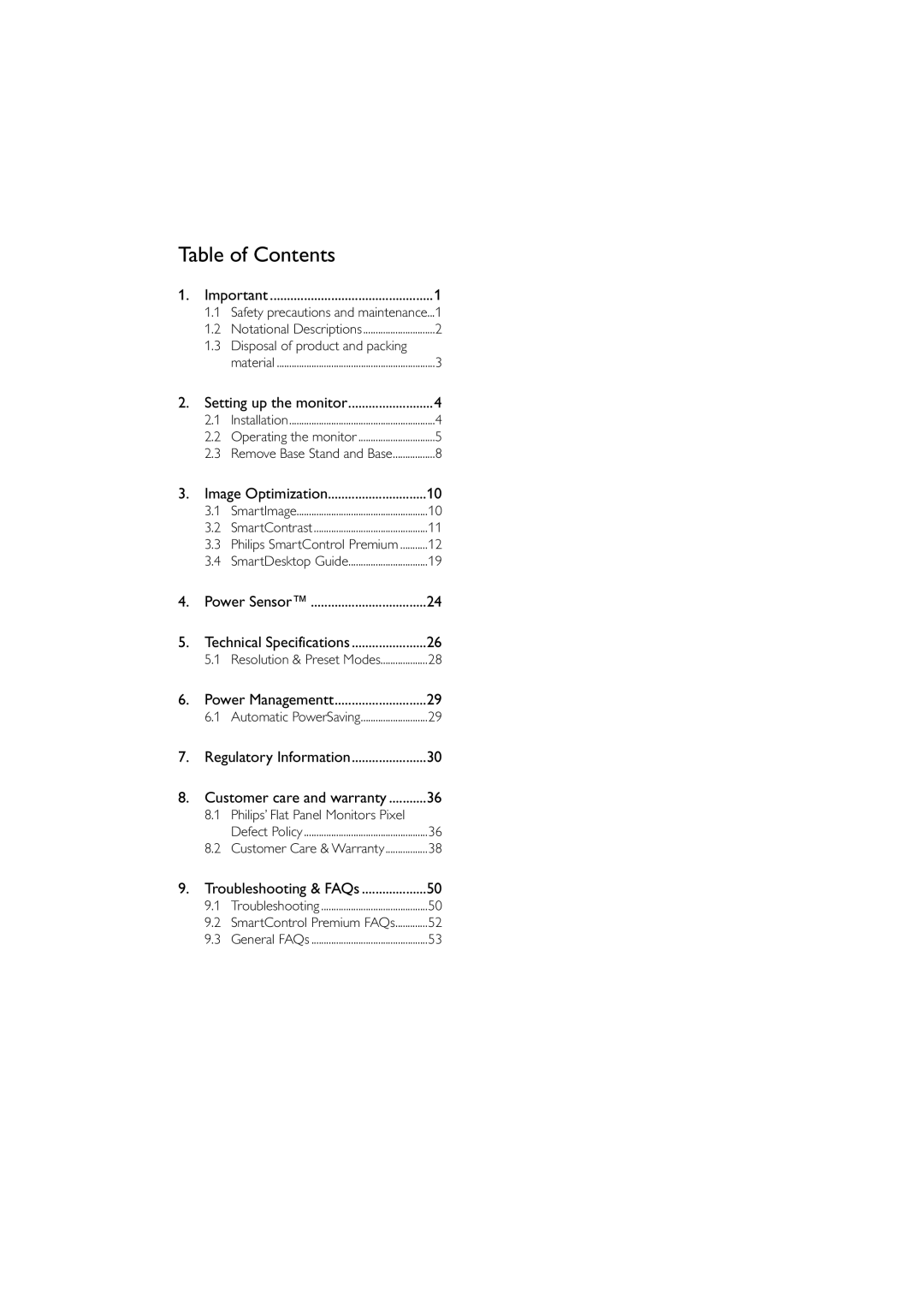 Philips 221B3 user manual Table of Contents 