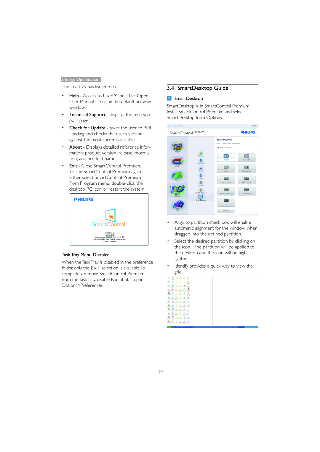 Philips 221B3 user manual SmartDesktop Guide, Task Tray Menu Disabled 