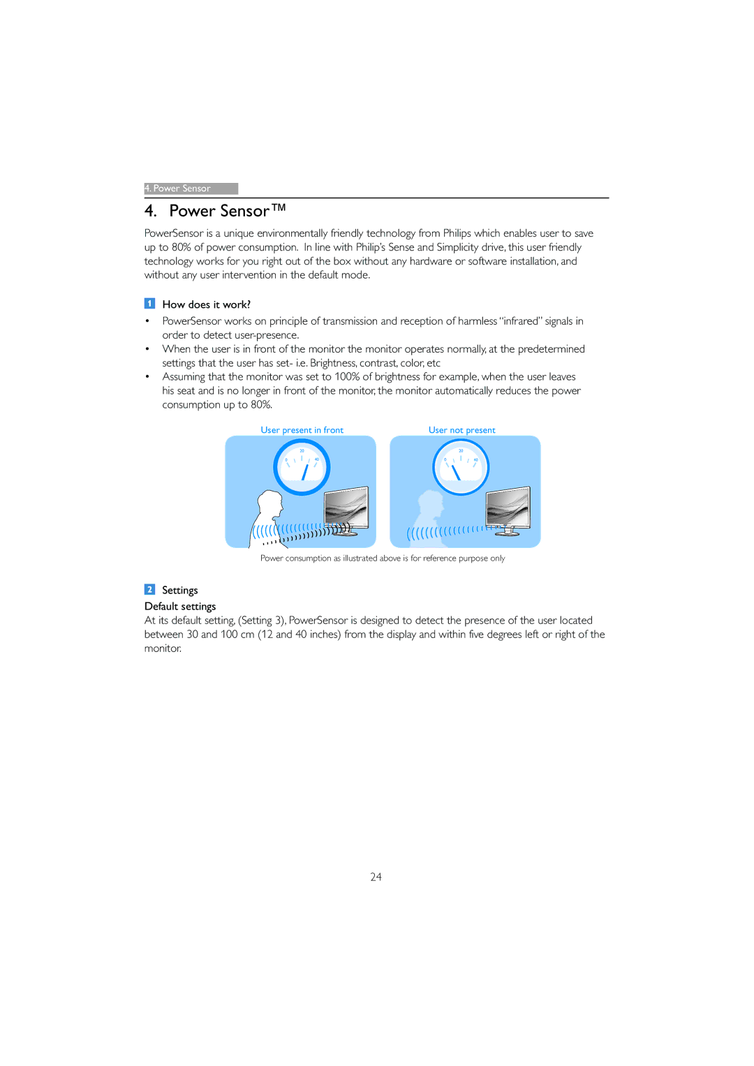 Philips 221B3 user manual Power Sensor, Consumption up to 80% 