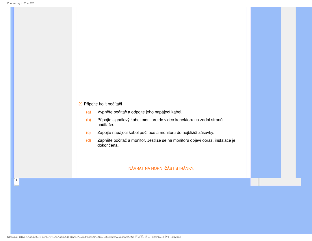 Philips 221E user manual Návrat NA Horní Část Stránky 