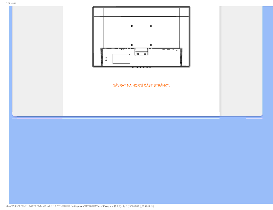 Philips 221E user manual Návrat NA Horní Část Stránky 