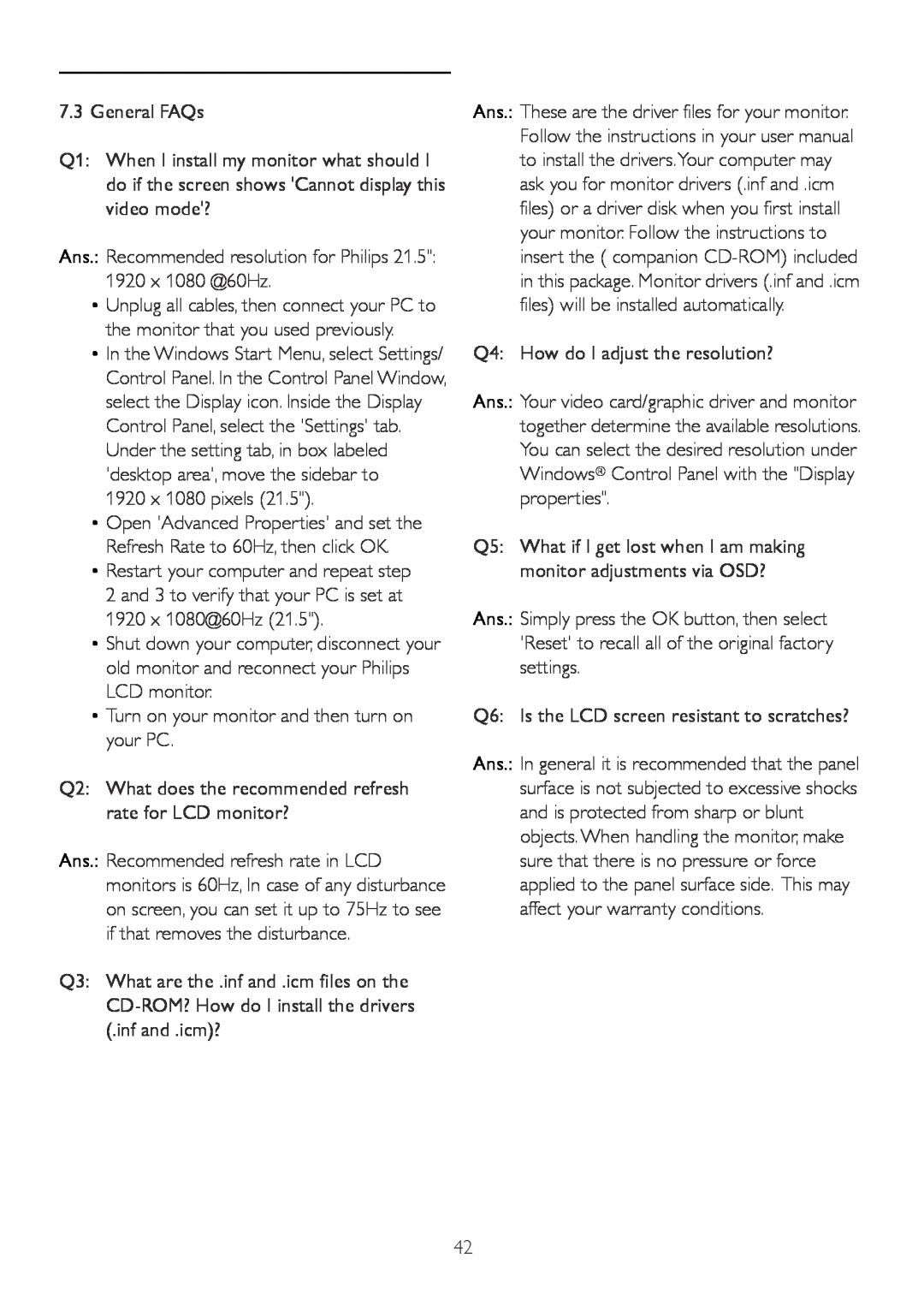 Philips 2.21E+04 user manual General FAQs 