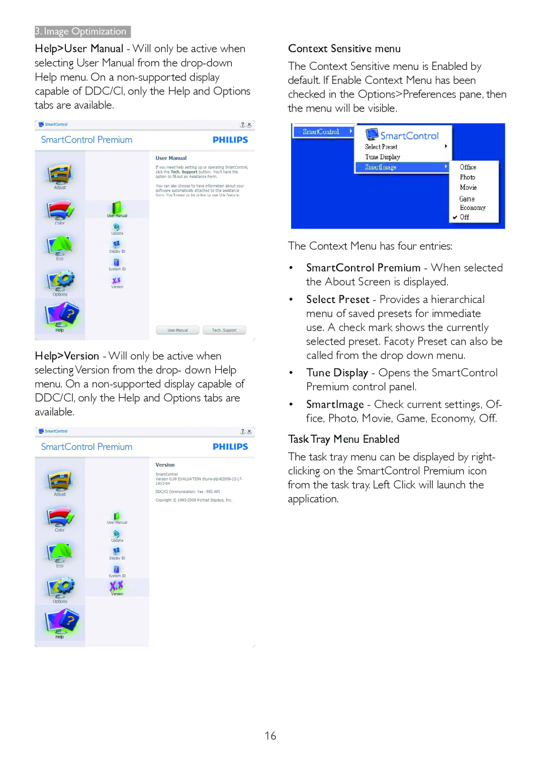 Philips 221P3 user manual Context Menu has four entries 