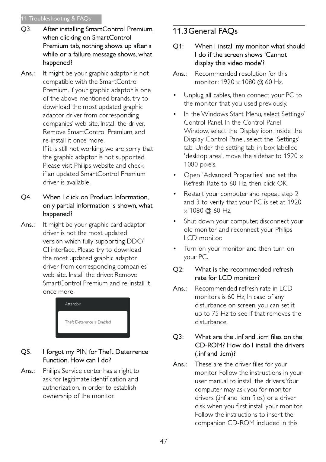 Philips 221B6, 221P6 user manual 11.3General FAQs 