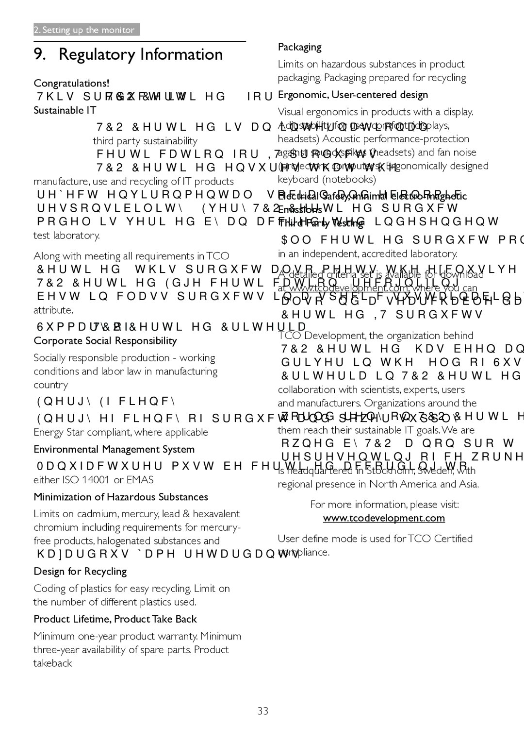 Philips 221B6, 221P6 user manual Regulatory Information, Design for Recycling, Ergonomic, User-centered design 