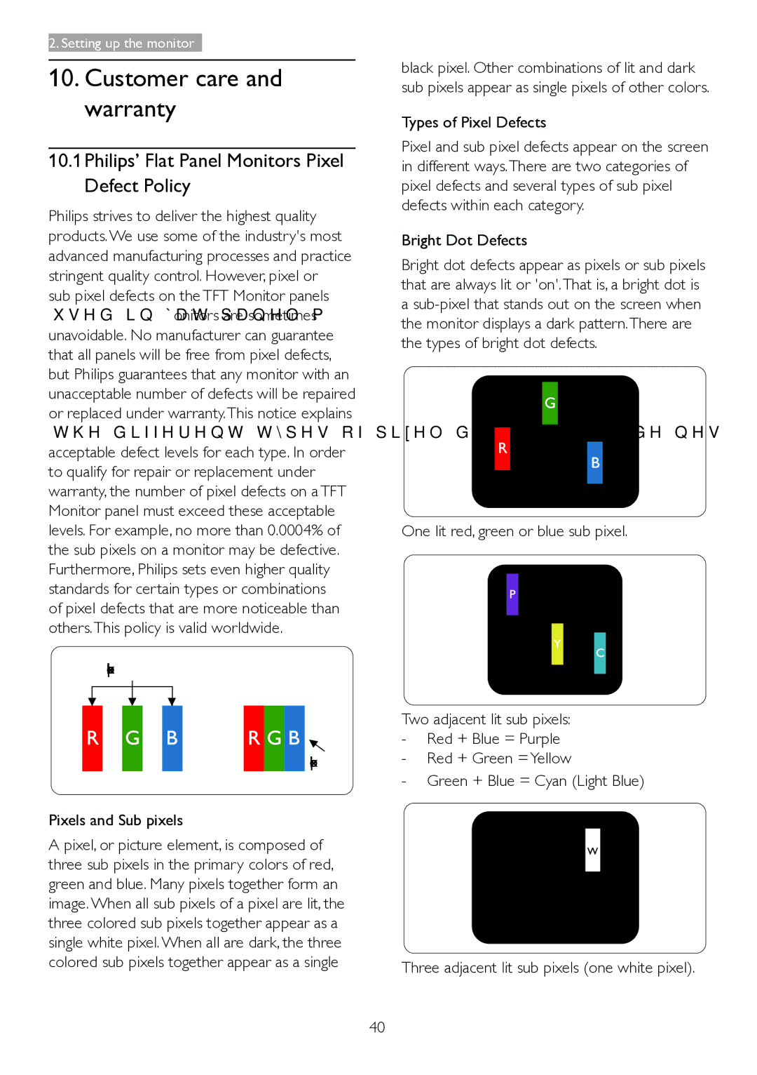 Philips 221P6, 221B6 Customer care and warranty, Philips’ Flat Panel Monitors Pixel Defect Policy, Pixels and Sub pixels 