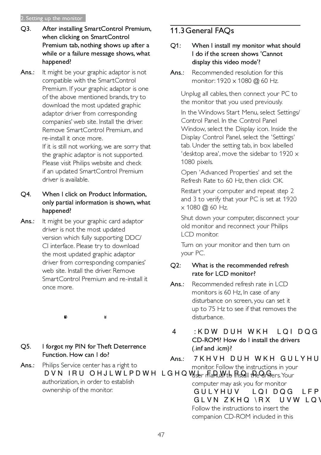 Philips 221B6, 221P6 user manual 11.3General FAQs, Do if the screen shows Cannot, Display this video mode? 