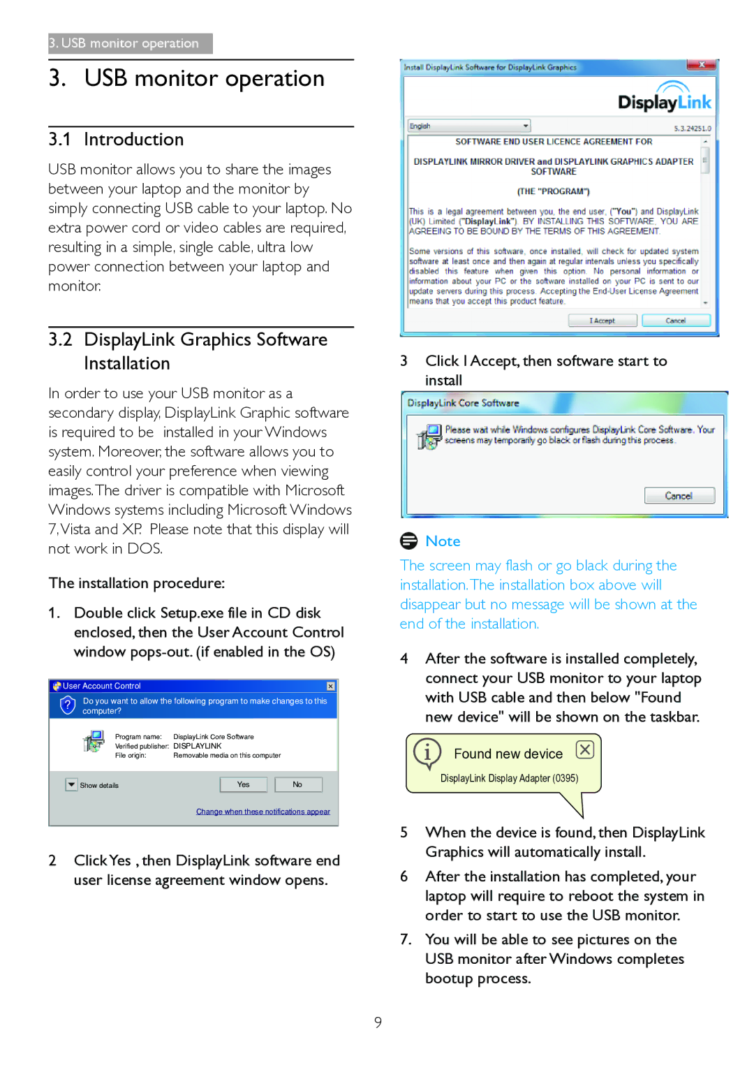 Philips 221S3UCB/27 user manual USB monitor operation, Introduction, DisplayLink Graphics Software Installation 