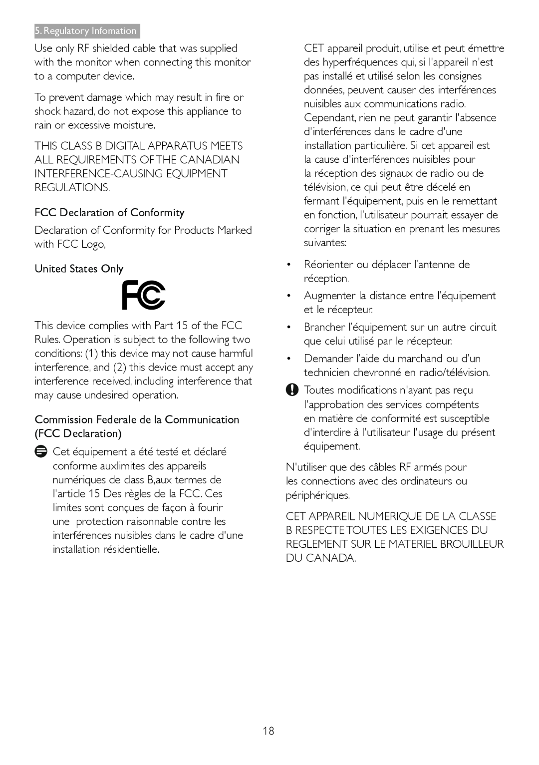 Philips 221S3UCB user manual FCC Declaration of Conformity 