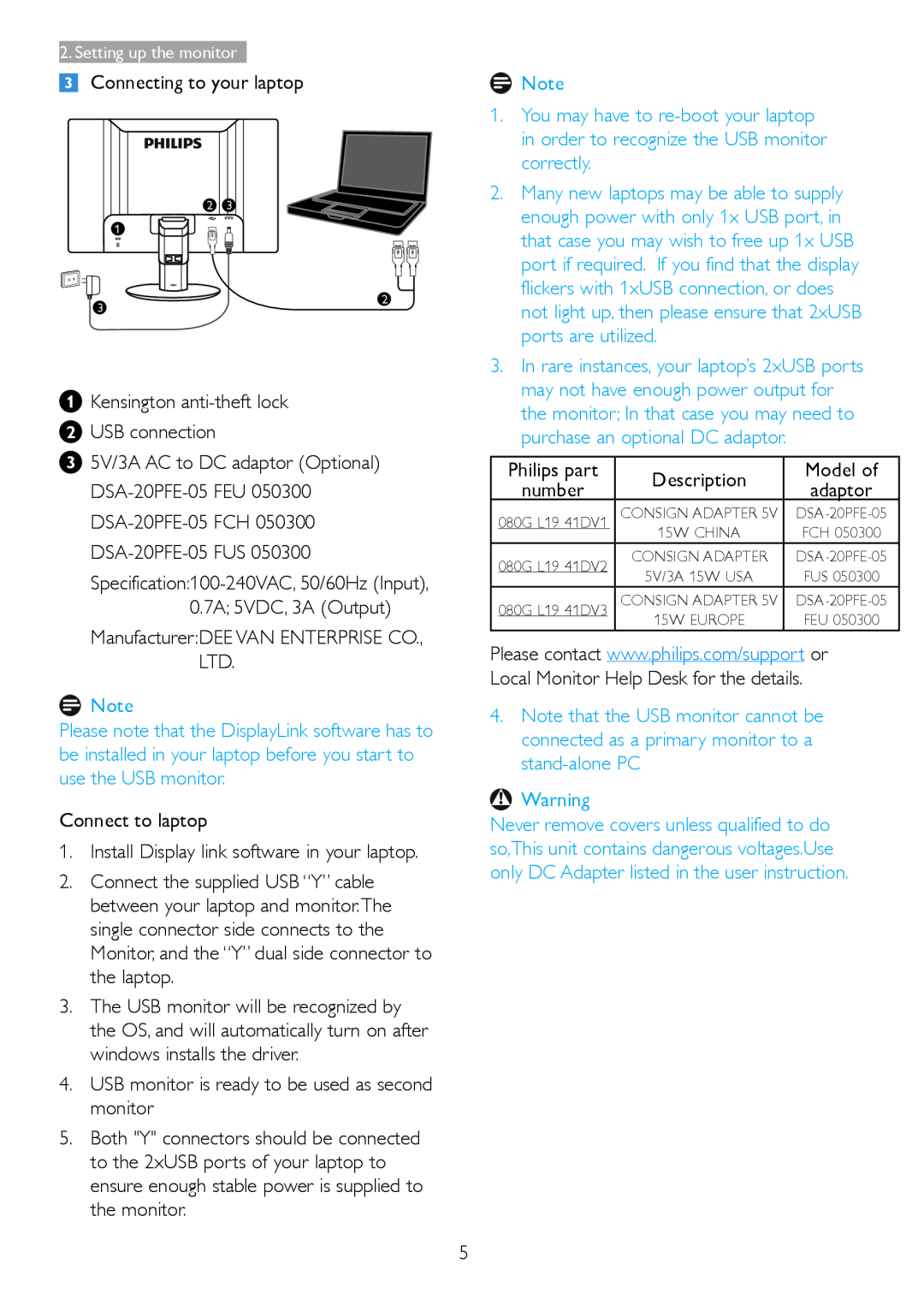 Philips 221S3UCB user manual Connecting to your laptop 
