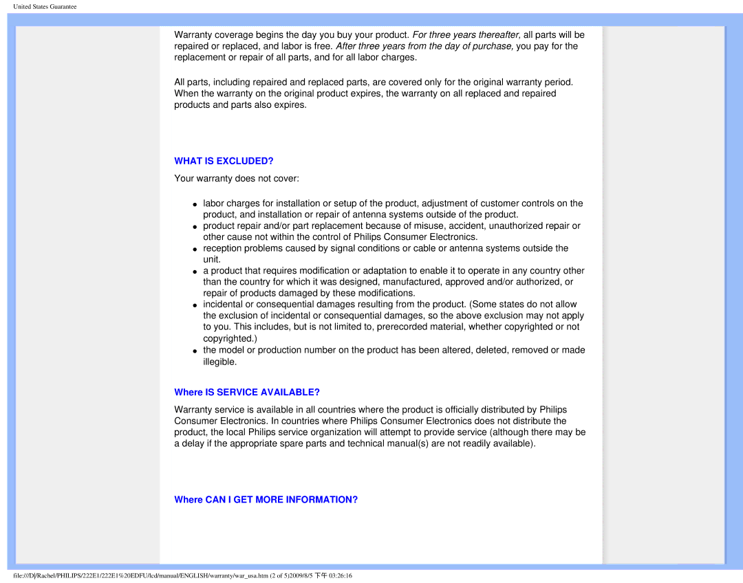 Philips 222E1SB/27 user manual Where is Service AVAILABLE?, Where can I GET More INFORMATION? 