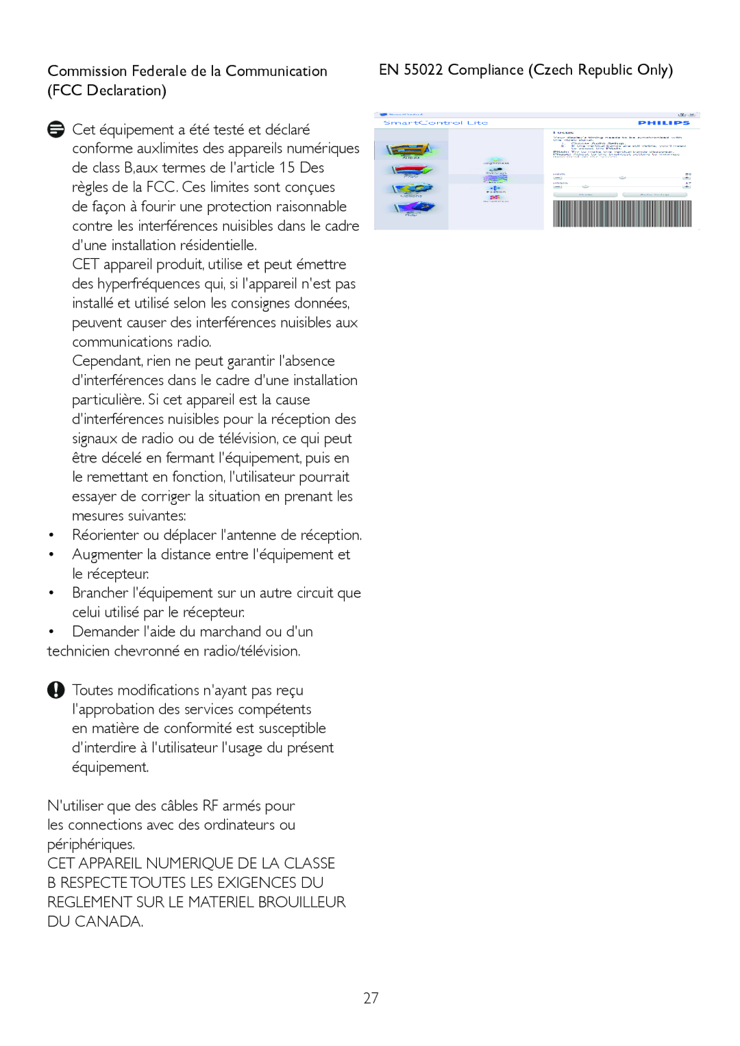 Philips 222E2SB/00, 222EL2 user manual Commission Federale de la Communication, FCC Declaration 