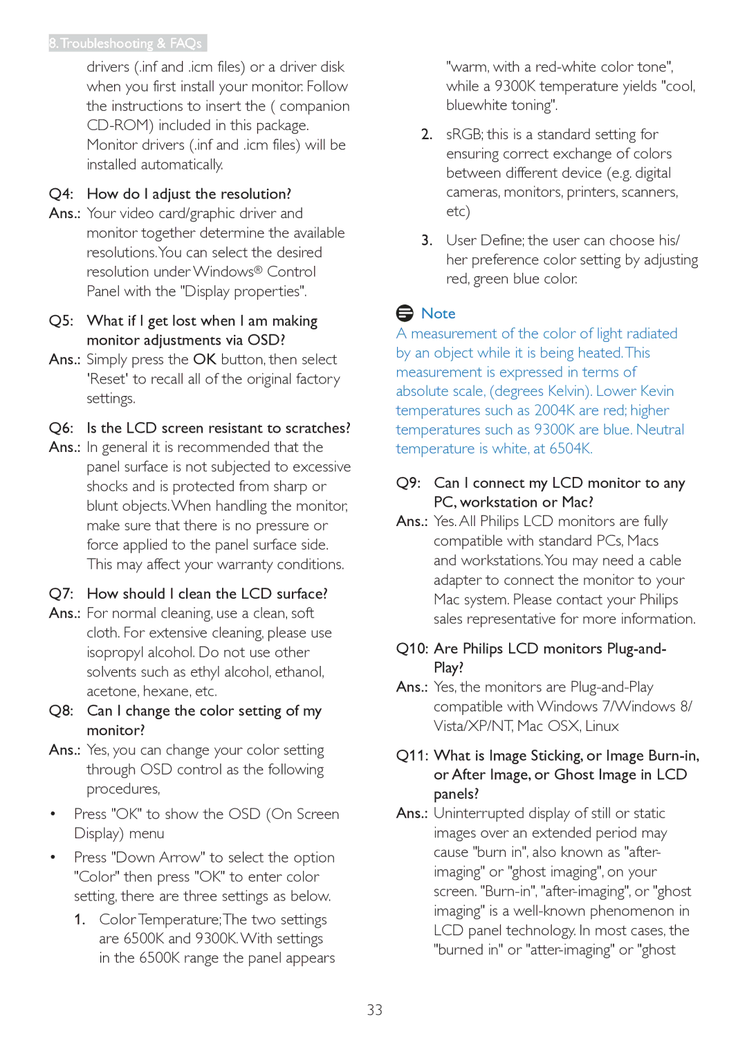 Philips 223V5 user manual Q7 How should I clean the LCD surface? 