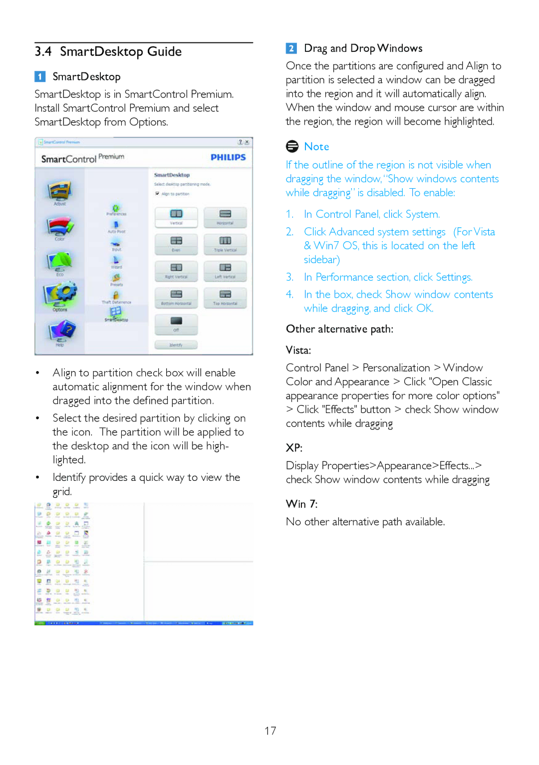 Philips 224CL2 user manual SmartDesktop Guide, Other alternative path Vista, Win No other alternative path available 