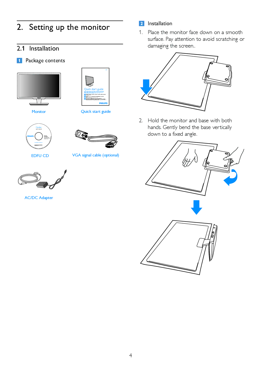 Philips 224CL2 user manual Installation, Package contents 