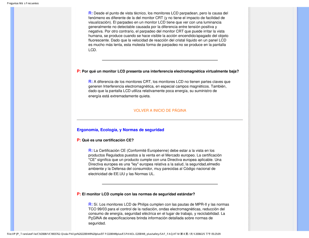 Philips 225B1 user manual Ergonomía, Ecología, y Normas de seguridad, Què es una certificación CE? 