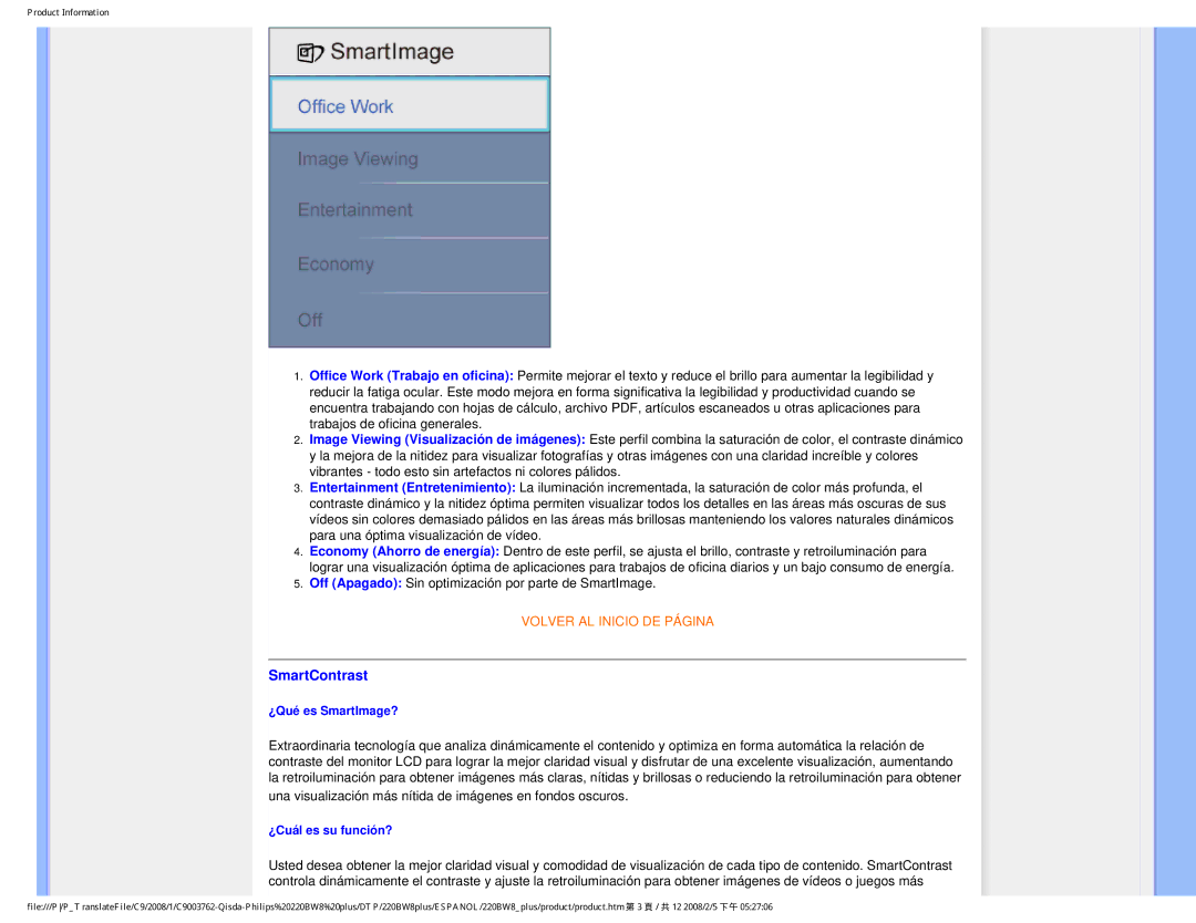 Philips 225B1 user manual SmartContrast, ¿Qué es SmartImage?, ¿Cuál es su función? 