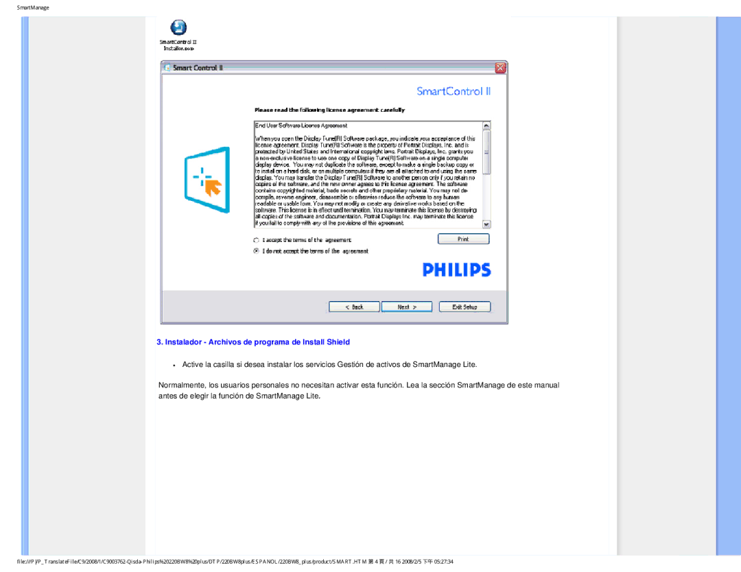 Philips 225B1 user manual Instalador Archivos de programa de Install Shield 