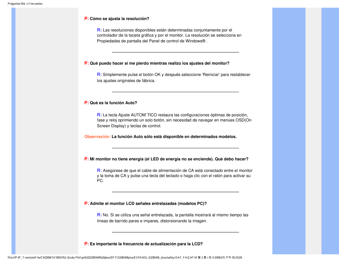 Philips 225B1 user manual Cómo se ajusta la resolución?, Què es la función Auto? 