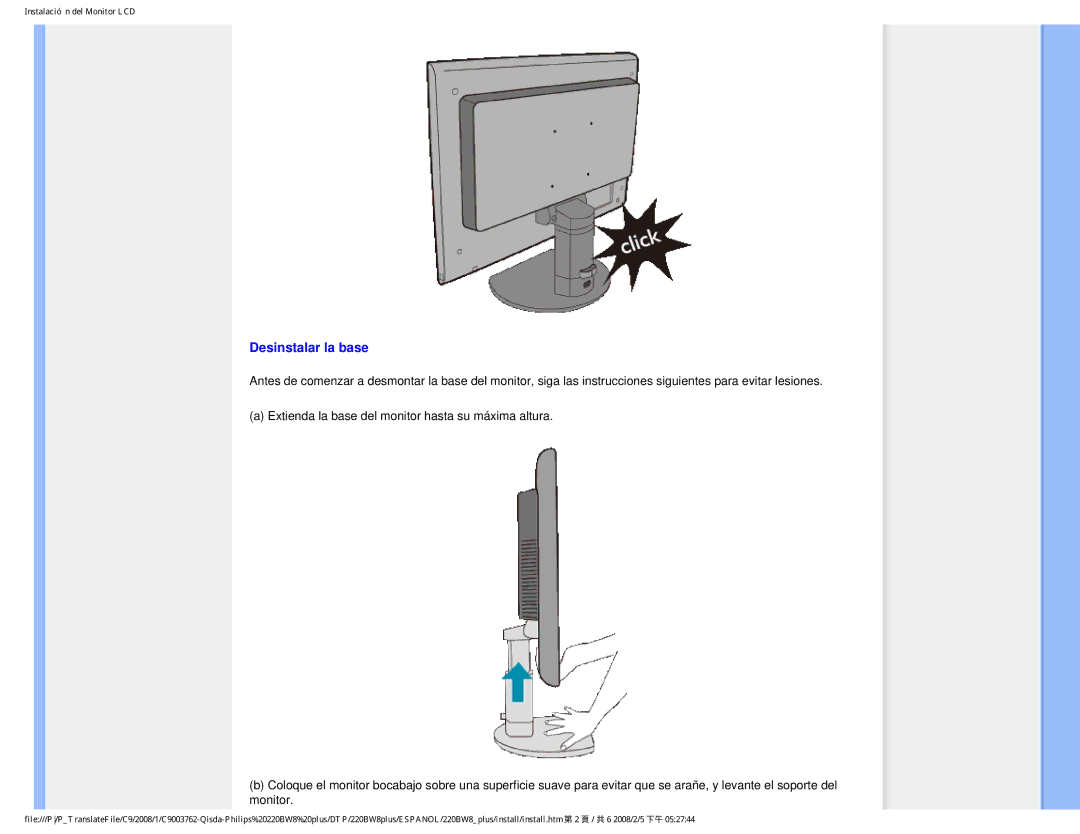 Philips 225B1 user manual Desinstalar la base 