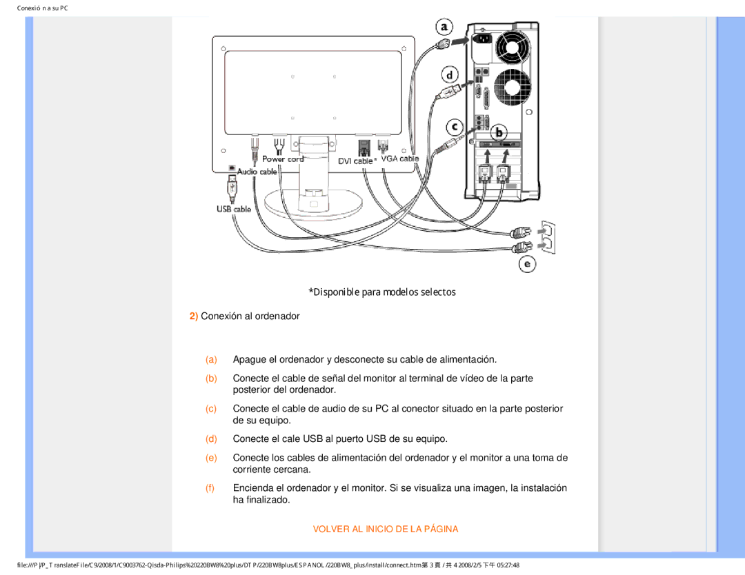 Philips 225B1 user manual Disponible para modelos selectos 